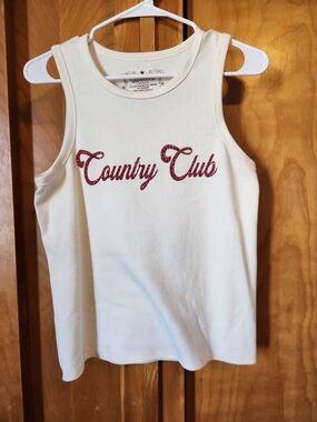 Country Club Cream Muscle Tank with Red Script